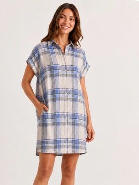J. Jill Blue and White Plaid Linen Button-Up
